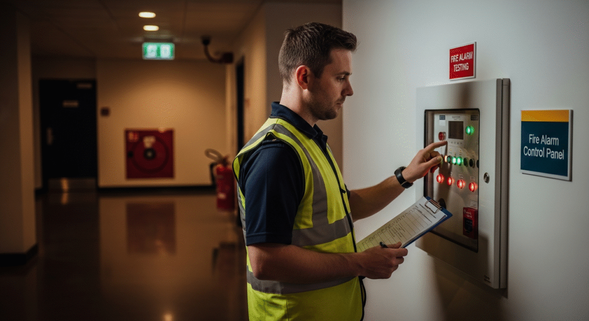 Hedingham engineer testing fire alarm